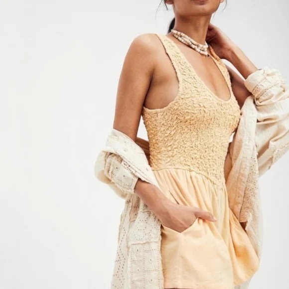 Free People Women’s Juliette Orange Smocked Romper Size XS - Picture 1 of 10